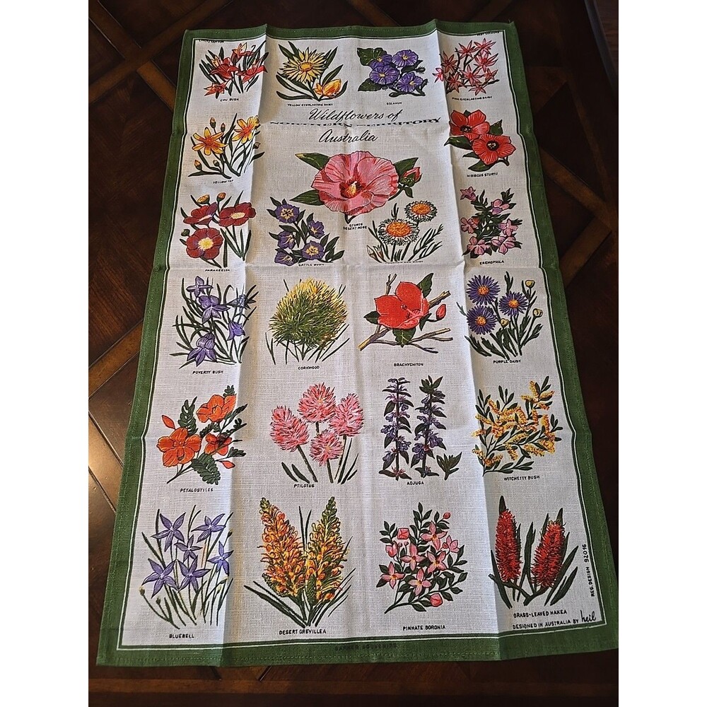 Vintage Heil Tea Towel w Wildflowers of Northern Territory Pattern Kitchen Art